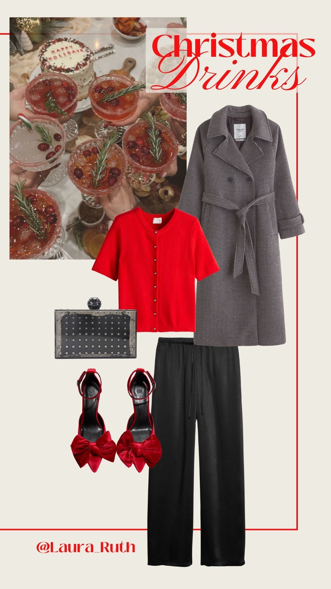Festive Christmas drinks outfit inspo 🍸✨♥️
A polished look featuring a red short-sleeve knit, black satin trousers, and red bow heels, finished with a houndstooth coat and crystal clutch. Perfect for Christmas parties, drinks with friends, or festive dinners this season. 

#LTKpartywear #LTKuk #LTKfestive