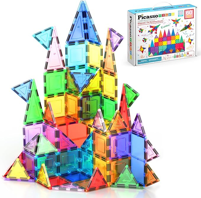 PicassoTiles Magnetic Tiles 60pcs Kids Toys Classroom Sensory Toy for Toddlers STEM Learning Buil... | Amazon (US)