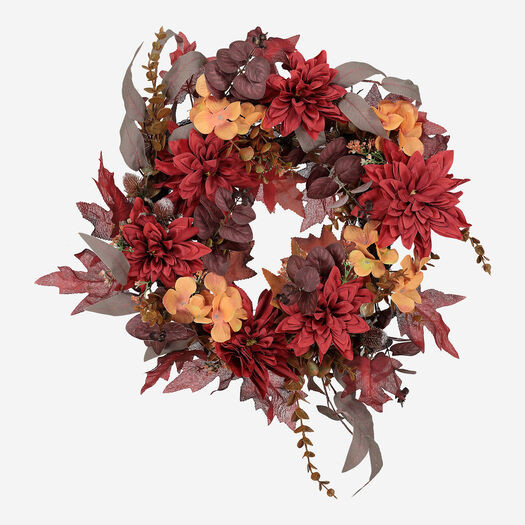 Red & Orange Artificial Dahlia Autumn Wreath 61x61cm | TK Maxx