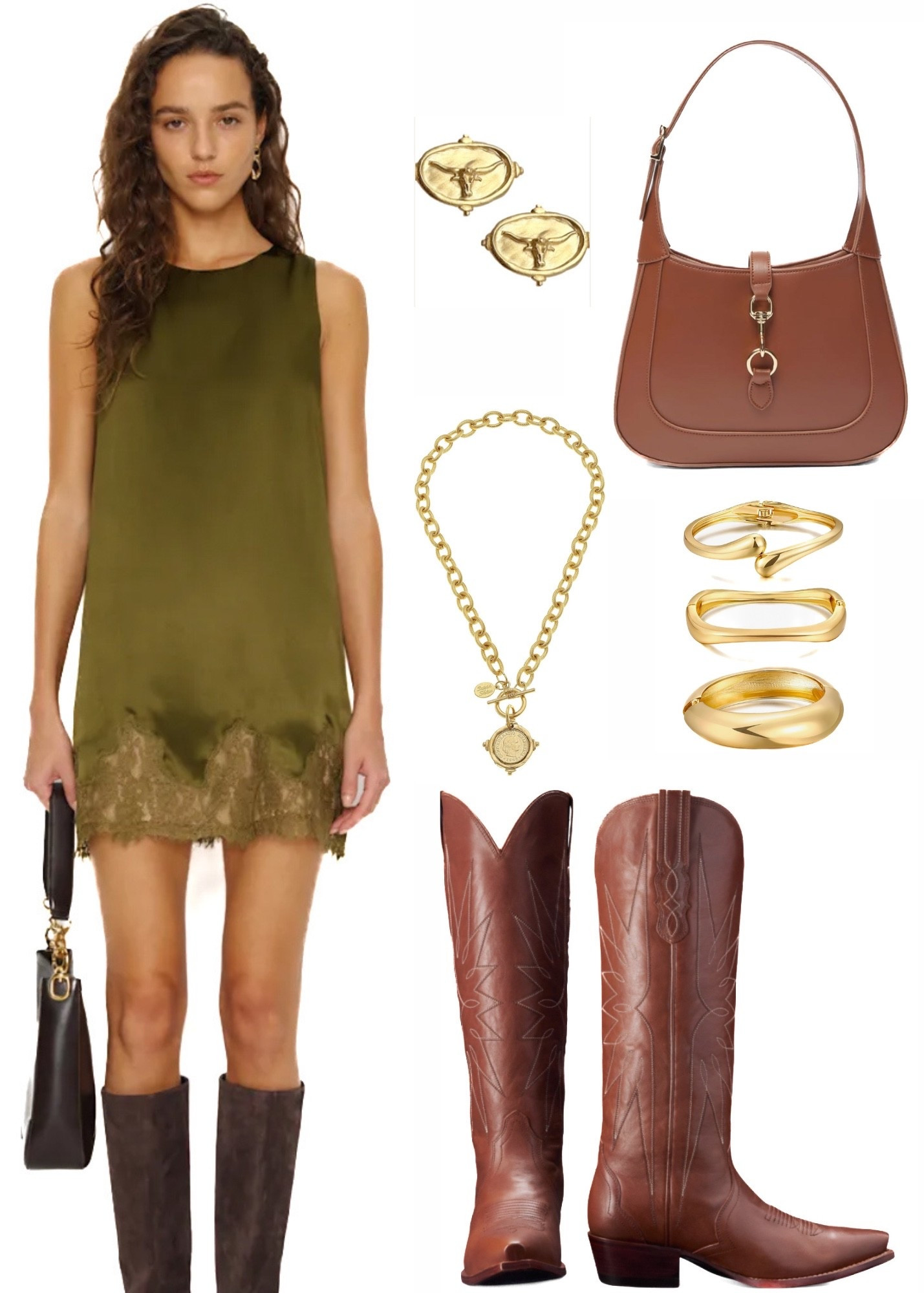 Earthy luxe meets western charm 💚🤎✨
This olive green Reformation silk mini with brown leather Tecovas boots, a matching Amazon bag, and gold jewelry is the ultimate fall combo — elevated, effortless, and a little bit western.

#fallfashion #fallstyle #reformation #reformationdress #tecovas #amazonfinds #westernstyle #modernwestern #neutralstyle #falloutfits #outfitinspo #styleinspo #LTKfashion #LTKstyle #LTKfinds #Pinterestoutfits #chicstyle #fashioninspo #falltrends #outfitdetails #LTKtrending #fashionfinds #ootdfashion #falllookbook #elevatedbasics #everydaystyle #fallvibes #fashionmusthaves #westernchic #Pinterestfashion #trendalert #ootdinspo #falloutfitideas #silkdress #greenandbrown #luxurystyle #fallfit #goldjewelry #bohochic

#LTKStyleTip #LTKShoeCrush #LTKU