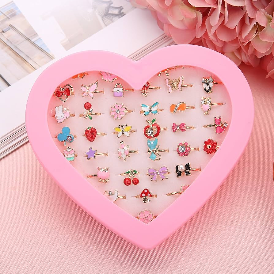 Fineder 36pcs Little Girl Adjustable Rings in Box, Children Kids Jewelry Rings Set with Heart Sha... | Amazon (US)
