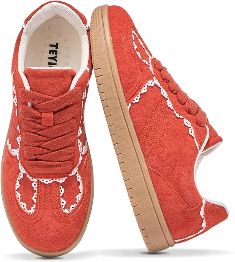 Women's Sneakers Gum Sole Tennis Skate Shoes Lace-up Walking Shoes Casual Anti Slip Low-Top Sneak... | Amazon (US)