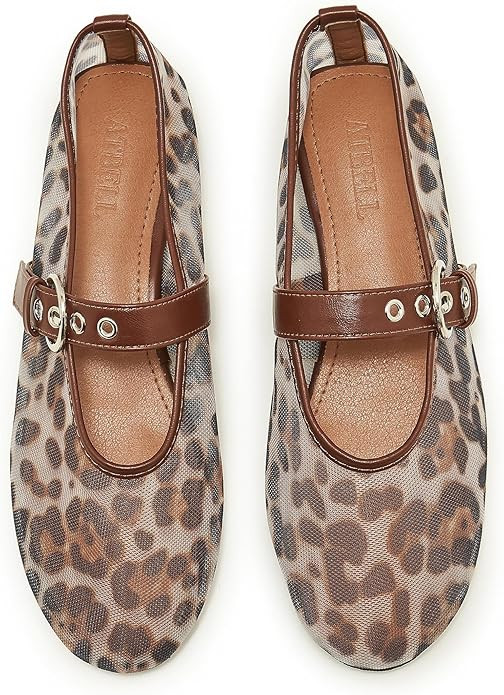 Leopard Mesh Ballet Flat for Women Round Toe Low Heel Slip On Mary Jane Flat Comfortable Casual B... | Amazon (US)