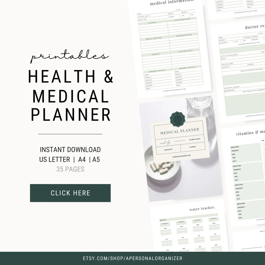 Medical Planner Mental Health Tracker Family Medical Binder Printable Health Binder Medical Log M... | Etsy (US)