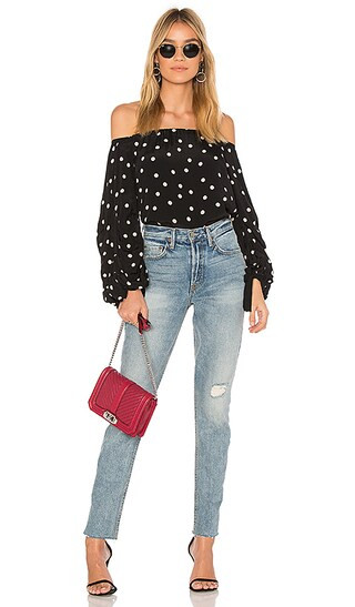 Lovers + Friends Emery Blouse in Midnight Polka Dot from Revolve.com | Revolve Clothing (Global)