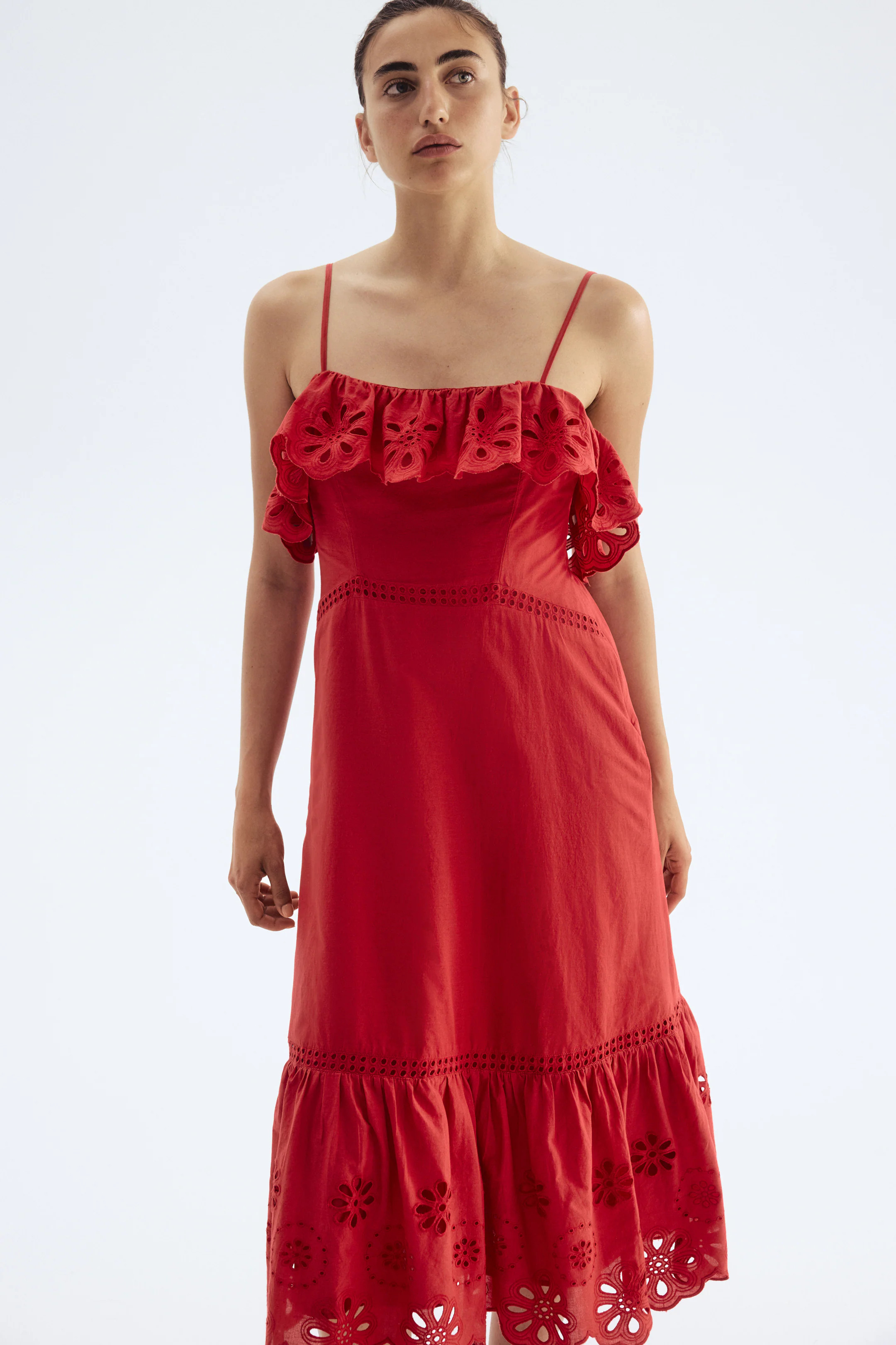 Women's Red Cotton Dress with Eyelet Embroidery | H&M US | H&M (US + CA)