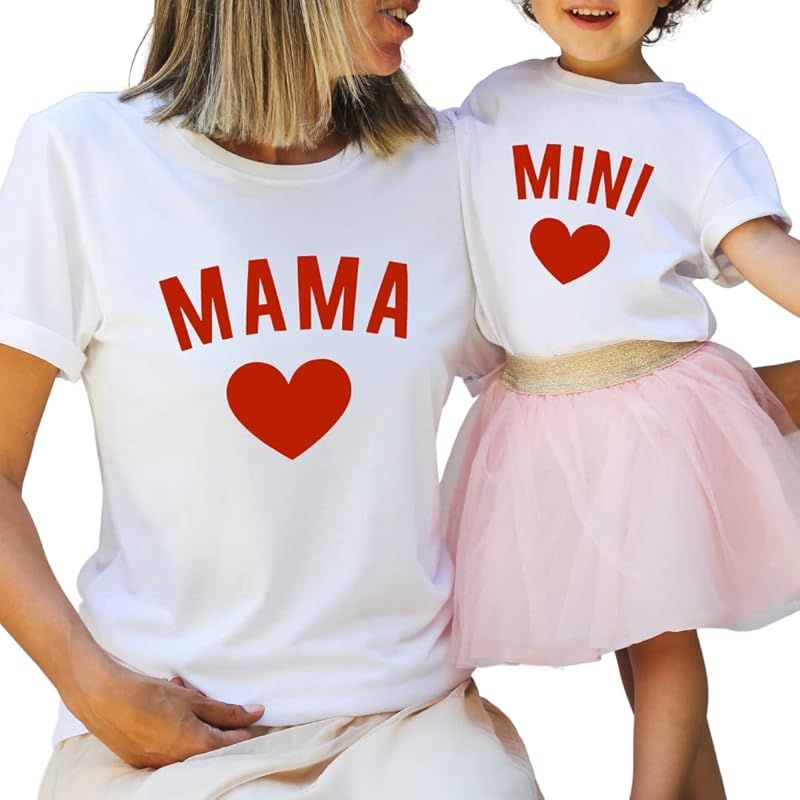 Mama Mini Cute Matching Valentines Day T-shirt For Mom And Baby, Mommy And Me Valentine Shirts Mo... | Amazon (US)