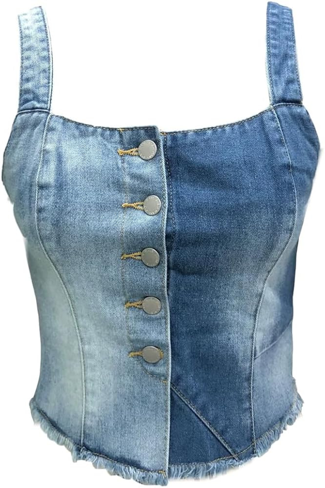 Kvor Women Vest Chic Shoulder Lady Corset Tube Top Sexy Jeans Camisole Top Denim Top | Amazon (US)