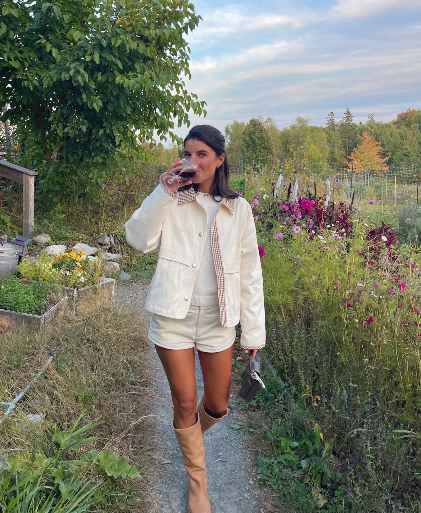 [10/6/25] full outfit: greybandit code is always VIV15 
• jacket: xs, it is lightweight SO cute, restocking in a couple weeks! 
• sweater top: xs
• shorts: xs 
• boots: true to size (steve Madden Riggs) I linked them on different sites bc of sizing / calf availability 

#LTKSeasonal #LTKFindsUnder50 #LTKPetite