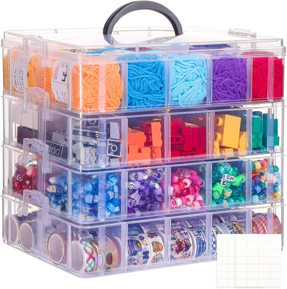 QUEFE 4-Tier Stackable Storage Container Box with 40 Compartments, Plastic Organizer Box for Orga... | Amazon (US)