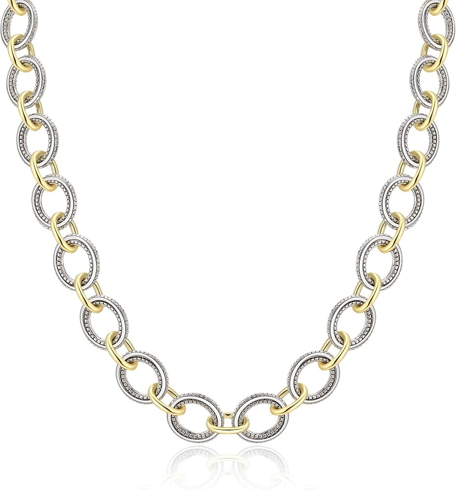 Wire Cable Necklaces for Women, Two Tone Link Chain Necklaces Circles Gold and Silver Adjustable ... | Amazon (US)