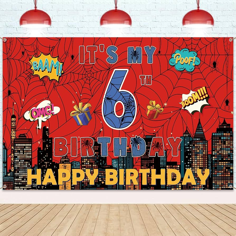 Spider Web 6th Birthday Banner - Red Webs Large Happy Birthday Backdrop Decorations(71\u00d743 In... | Amazon (US)