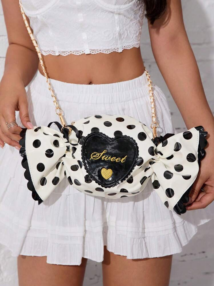 Novelty Cute Bow Polka Dot Design Candy Shape Chain Crossbody Bag Kawaii Shoulder Bag For Women Fashion Purses And Handbag Clutch | SHEIN