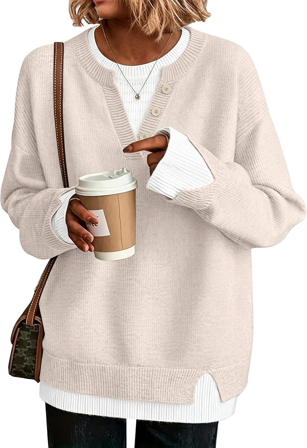 Womens Henley Sweaters Pullover Work Tops Fall Clothes Teacher Outfits | Amazon (US)