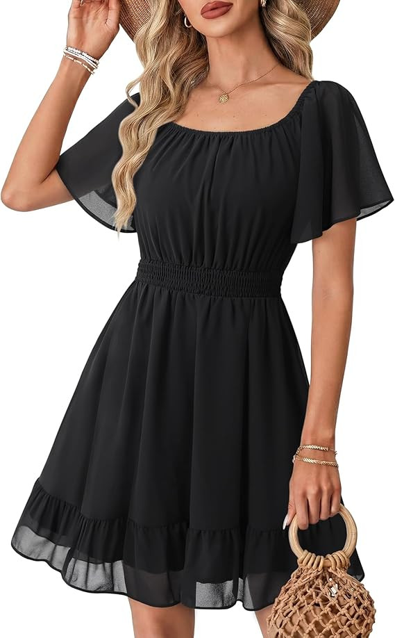 Timeson Womens Summer Dresses 2026 Ruffle Sleeves Elegant Flattering Chiffon Sundress | Amazon (US)
