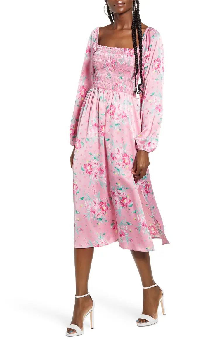 x Influencing in Color Long Sleeve Smocked Midi Dress | Nordstrom