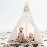 little dove Kids Teepee Tent 6' Children Indian Play Tent for Indoor Outdoor Lace and Pompom Ball De | Amazon (US)