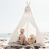 little dove Kids Teepee Tent 6' Children Indian Play Tent for Indoor Outdoor Lace and Pompom Ball De | Amazon (US)