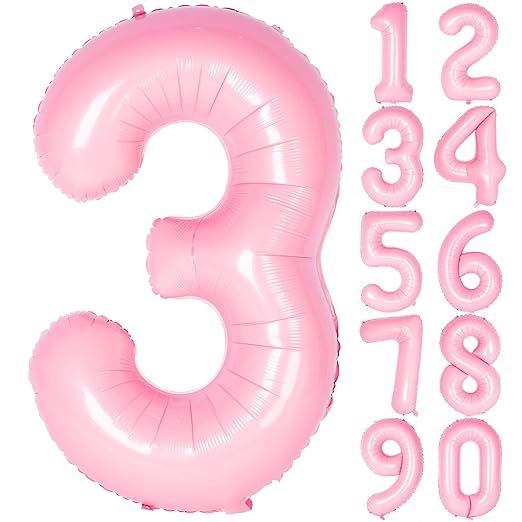 40 Inch Tiffany Pink Numbers 0-9 Birthday Party Decorations Helium Foil Mylar Number Balloon Digi... | Amazon (US)