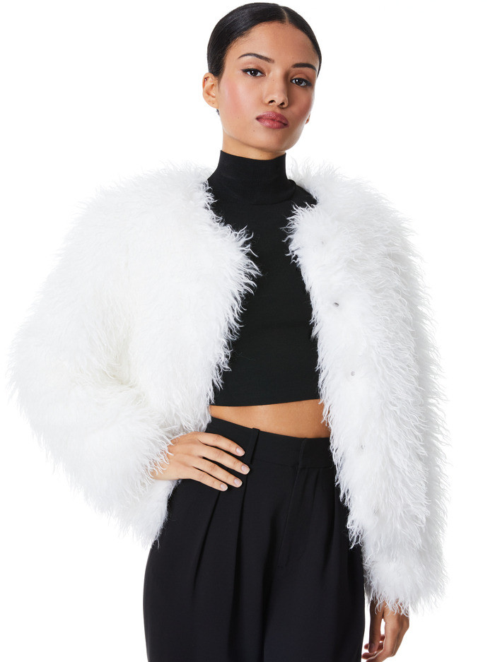 JERRIE COLLARLESS FAUX FUR COAT | Alice + Olivia
