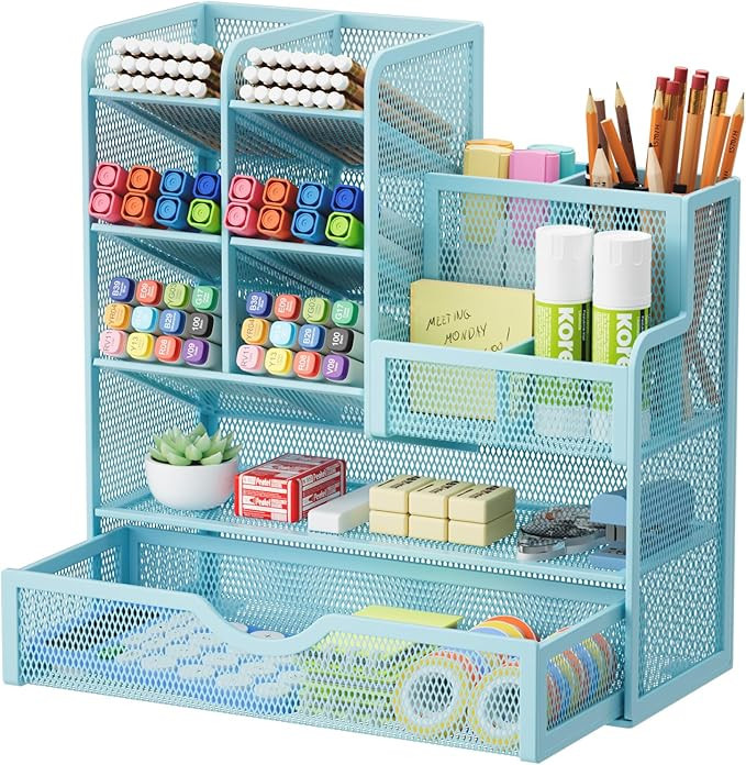 Marbrasse Mesh Pen Holder for Desk, Multi-Functional Pencil Organizer with Drawer, Desk Organizer... | Amazon (US)