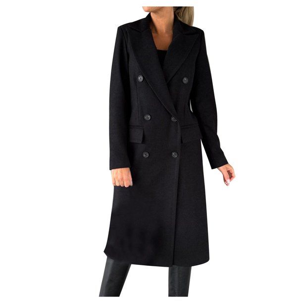 Hfyihgf Women's Double Breasted Trench Coat Classic Notch Collar Long Sleeve Peacoats Winter Warm... | Walmart (US)