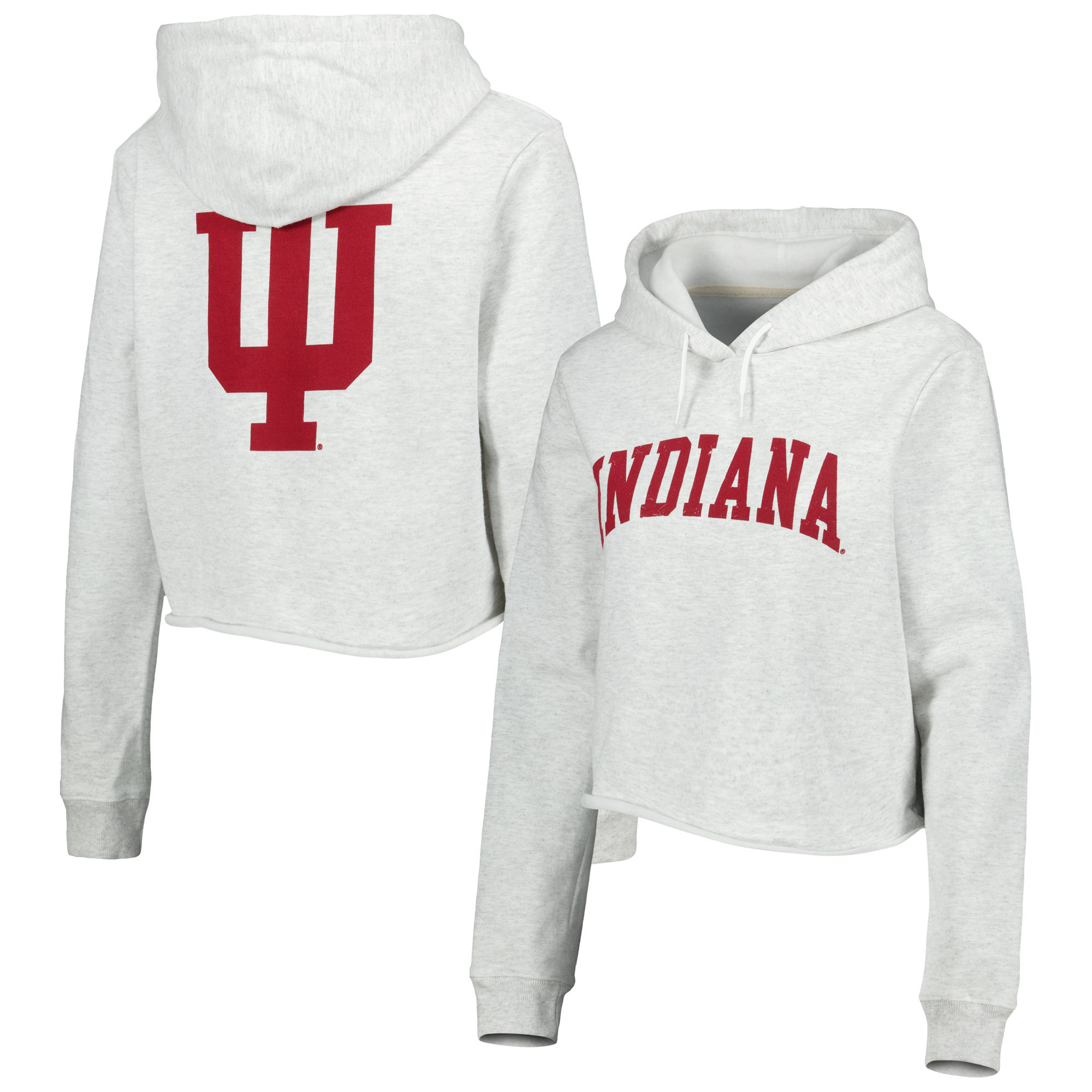 Women's League Collegiate Wear Ash Indiana Hoosiers 2-Hit 1636 Cropped Pullover Hoodie | Fanatics
