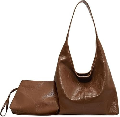 Lovehomily Suede Shoulder Bag for Women, Brown Purses Suede Hobo Bag PU Leather Large Underarm Bag Slouchy Bag for Travel(Brown) | Amazon (US)