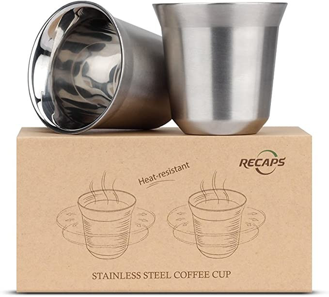 80ml Stainless Steel Espresso Cups Set - 2 Pack Double Wall 304 Stainless Steel Demitasse Cups 2.... | Amazon (US)
