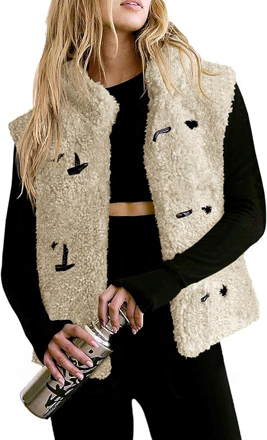 Tanakneo Womens Fuzzy Fleece Vest Cropped Sleeveless Sherpa Jacket Stand Collar Toggle Warm Outer... | Amazon (US)