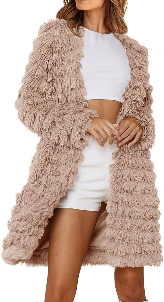 PRETTYGARDEN Women's 2024 Winter Faux Fur Jackets Fall Fashion Open Front Long Shaggy Coat Outerw... | Amazon (US)