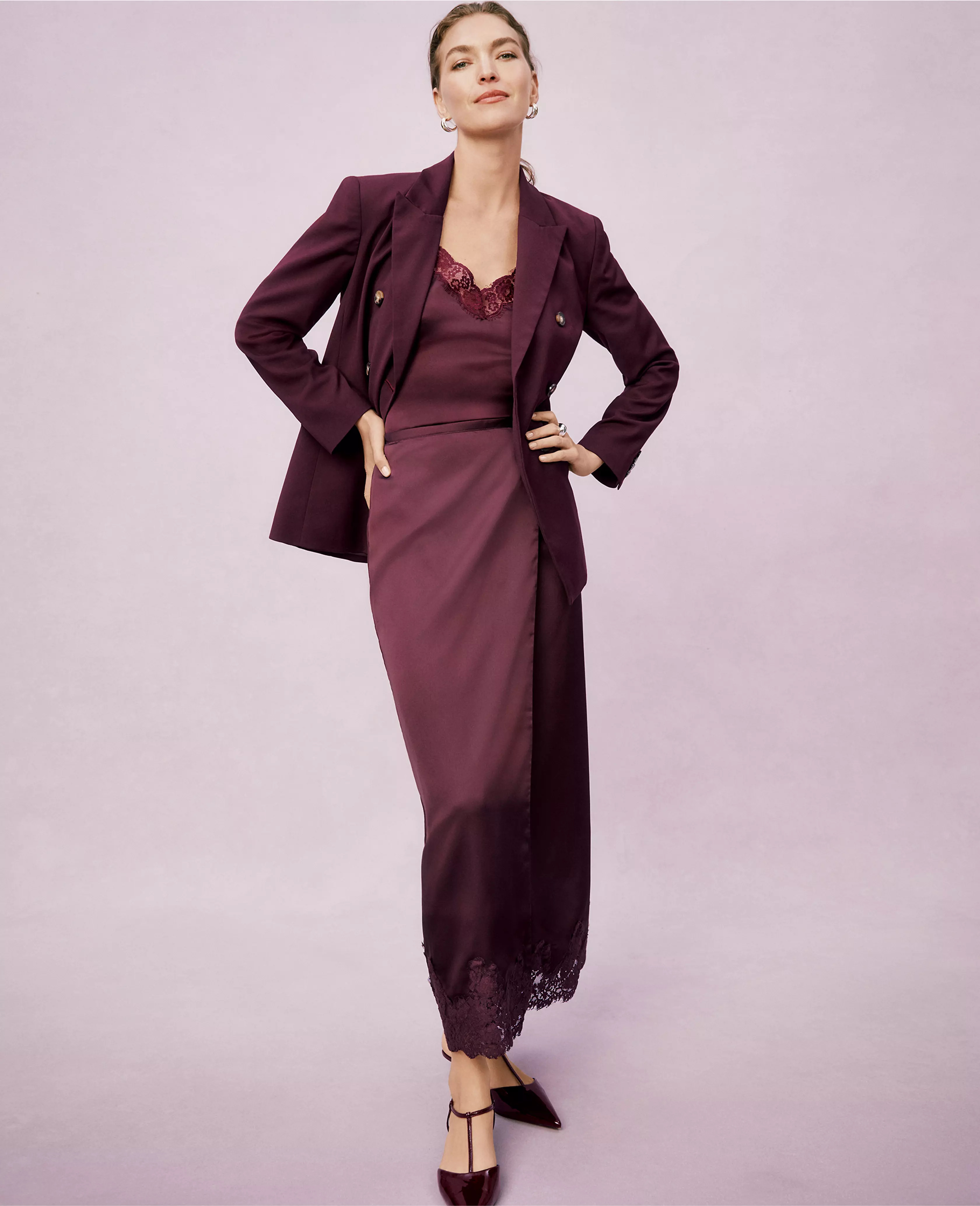 Petite Satin Lace Hem Wrap Skirt | Ann Taylor