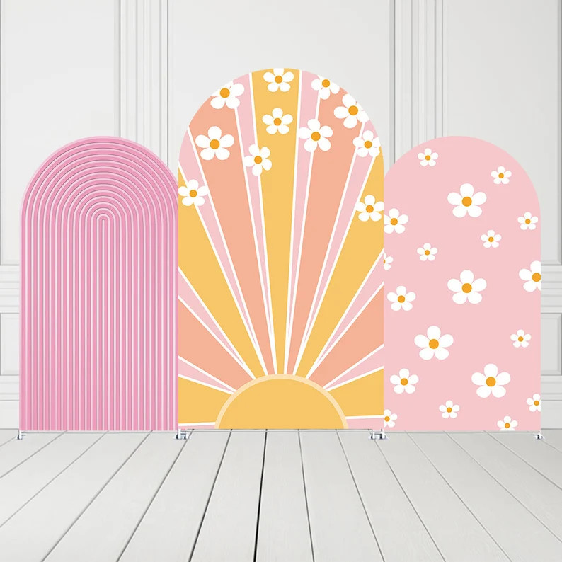 Daisy Flowers Birthday Party Arch Backdrop Covers Pink Ripples Floral Groovy ONE Baby Shower Kids... | Etsy (US)