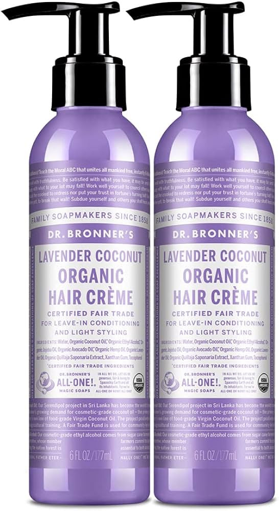 Dr. Bronner's - Organic Hair Crème - Lavender Coconut, Leave-In Conditioner & Styling Cream, Mad... | Amazon (US)