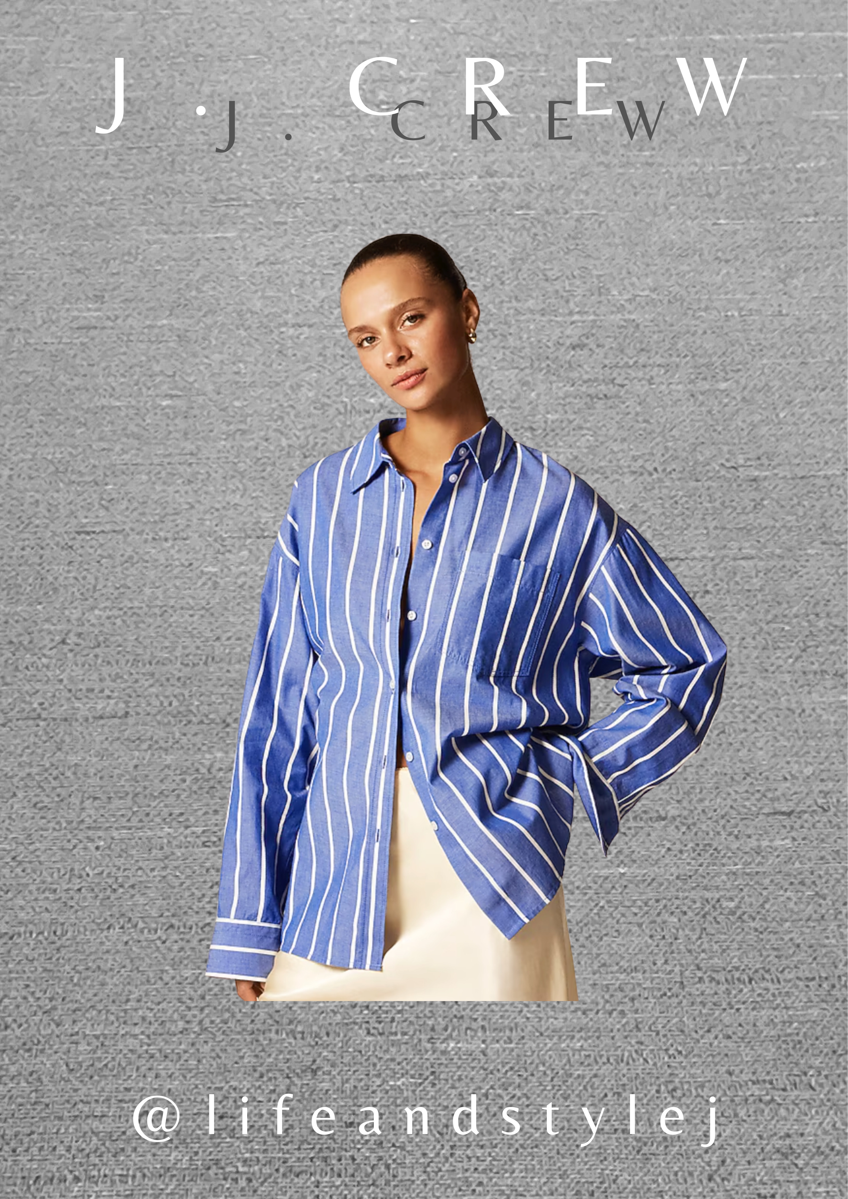 Effortless midlife style starts with the J.Crew Étienne oversized shirt in dobby stripe, a modern classic that feels polished and relaxed. Style it half tucked with tailored trousers or denim, add loafers or ankle boots, and finish with simple gold jewelry for an ageless look that works year round. #MidlifeStyle #AgelessFashion #ClassicStyle #EverydayOutfits #ModernWomen  

 #LTKootd #LTKU #LTKOver40