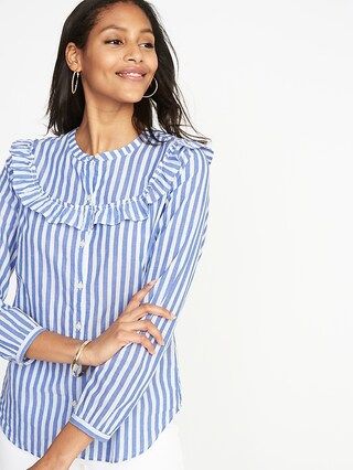 Relaxed Ruffle-Trim Button-Front Top for Women | Old Navy US