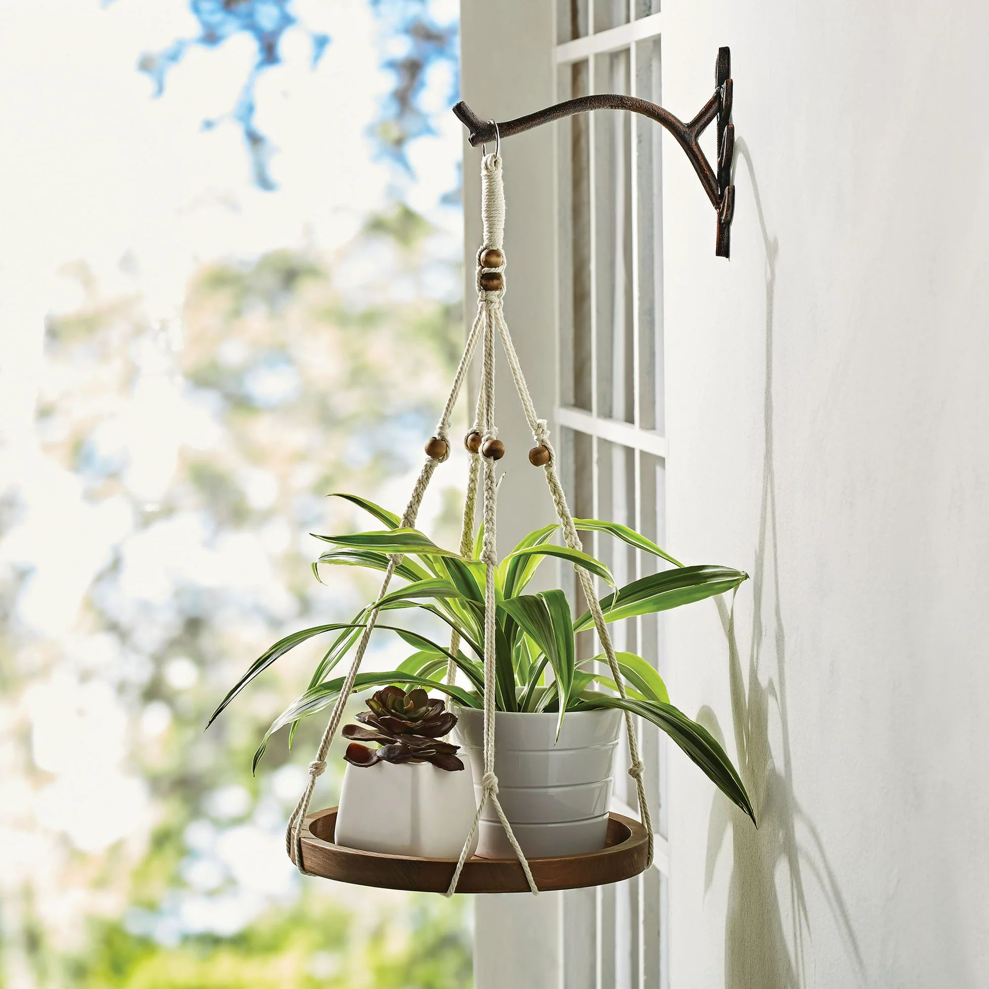 Better Homes & Gardens Rope Hanger with Wood Table Plant Hanger | Walmart (US)