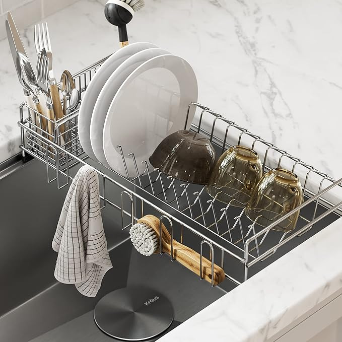 Kraus KDR-3 Kore Kitchen Sink Dish Drying Rack Drainer and Utensil Holder, 17 inch, Silver | Amazon (US)