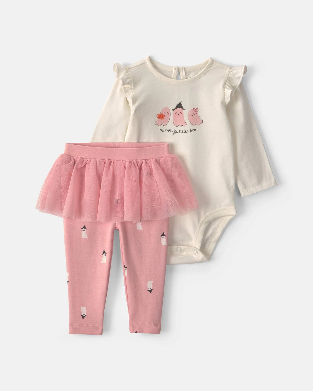 Baby Girl 2-Piece 'Mommy's Little Boo' Halloween Long-Sleeve Bodysuit & Pant Set - Cream/Pink | C... | Carter's Inc