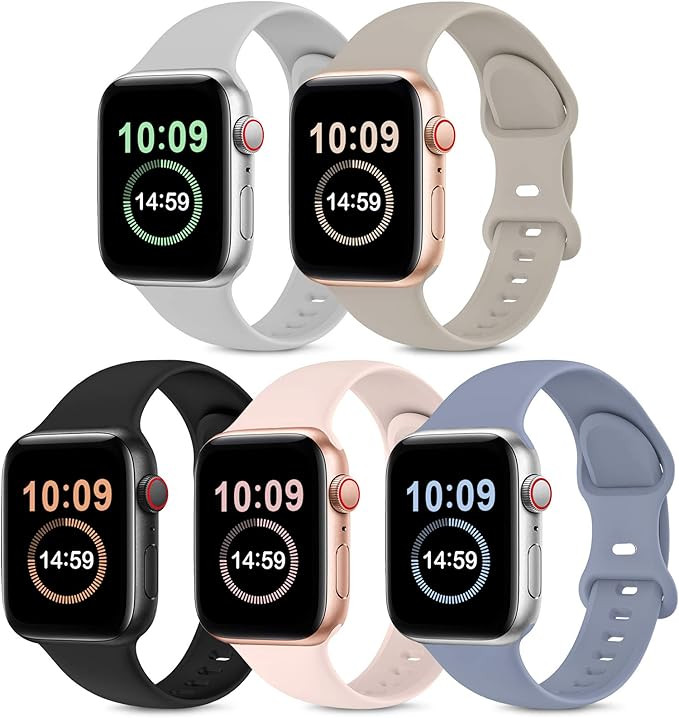 5 Pack Bands Compatible with Apple Watch Band 38mm 40mm, Soft Silicone Sport Replacement Strap Co... | Amazon (US)