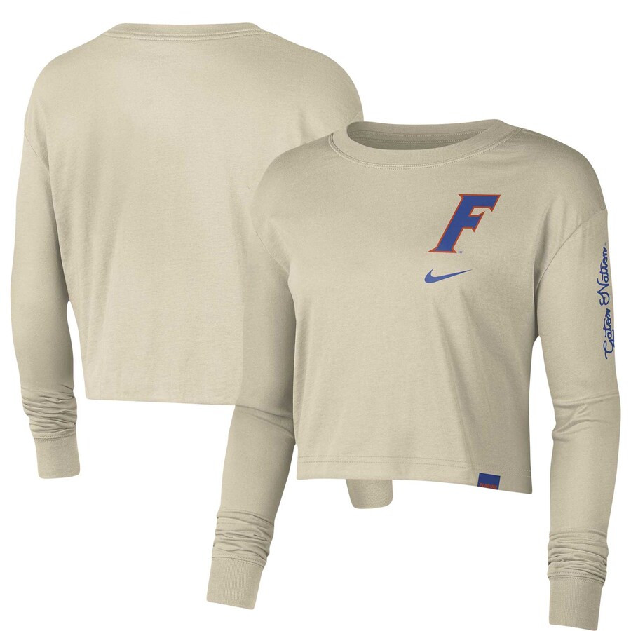Florida Gators Nike Women's Varsity Letter Long Sleeve Crop Top - Cream | Fanatics