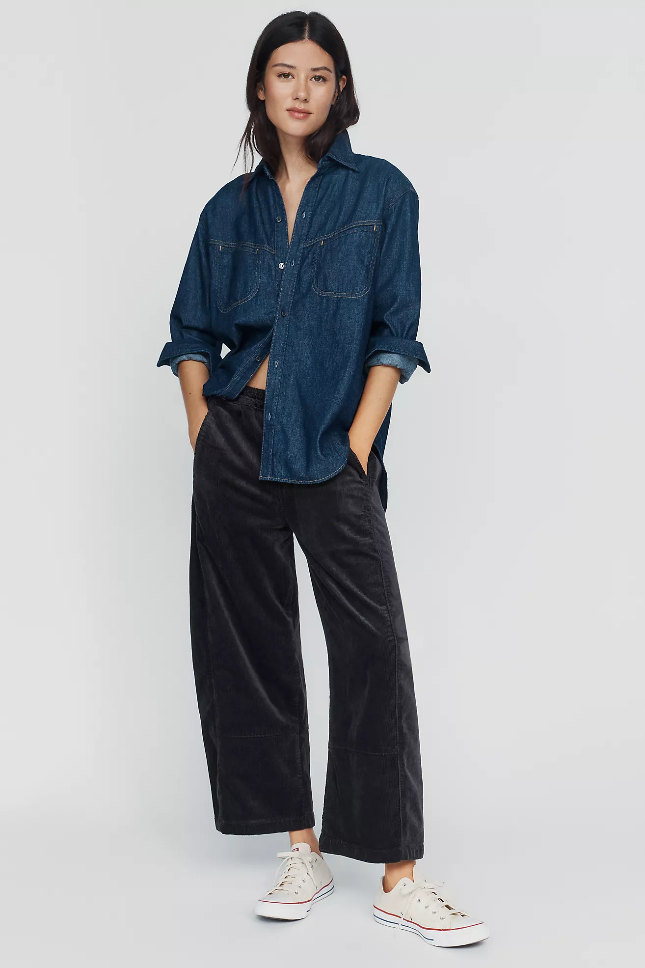 Pilcro Izzie Relaxed Corduroy Pull-On Barrel Pants | Anthropologie (US)