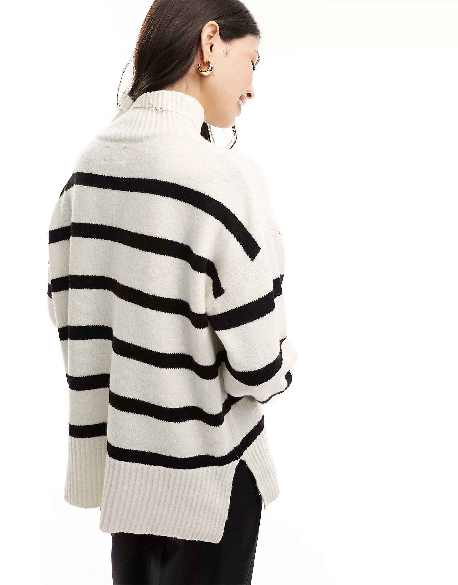 ASOS DESIGN longline jumper with high neck in cream and black stripe | ASOS (Global)
