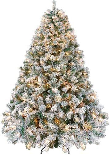 Yaheetech Pre-lit Artificial Christmas Tree with Incandescent Warm White Lights, Snow Flocked Ful... | Amazon (US)