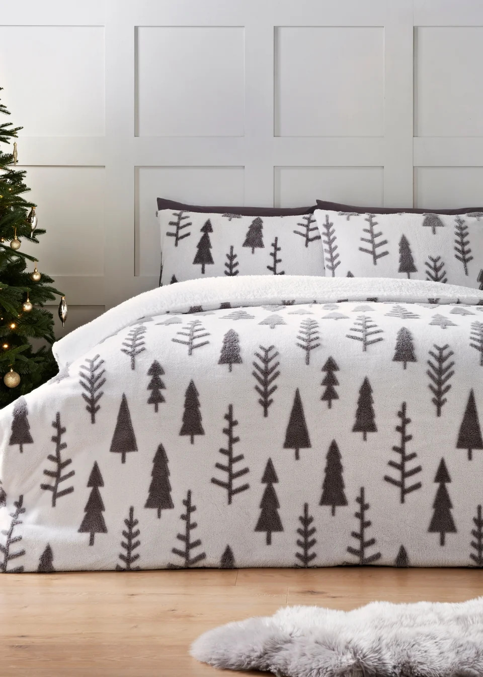 Wondrous Christmas Grey Fleece Tree Duvet Set | Matalan (UK)