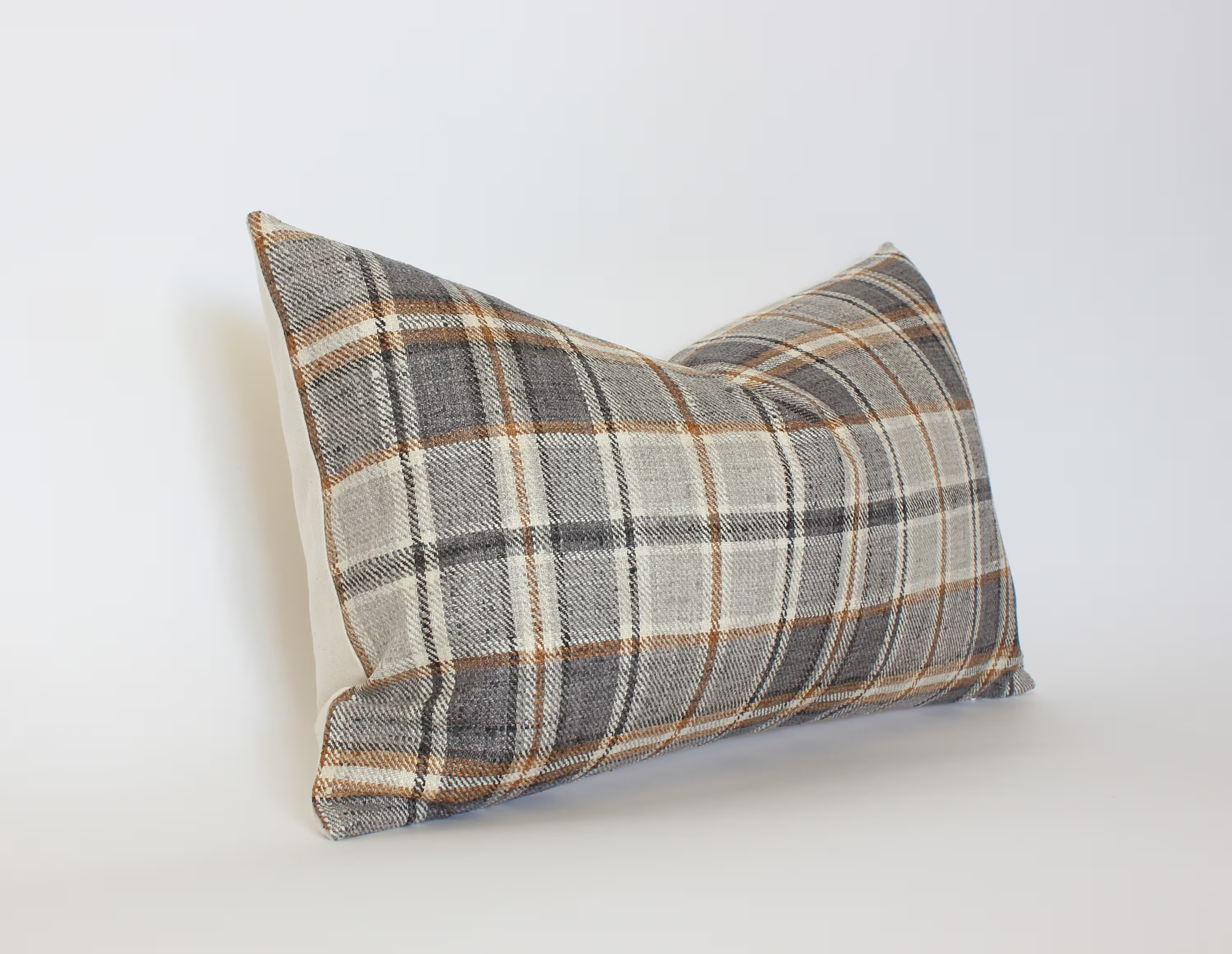 Brown Plaid Lumbar Pillow, Windowpane Beige Lumbar Cushion, Cream Gray Brown Pillow, Ivory Charcoal Lumbar Throw Pillow || Nolan | Etsy (Global)