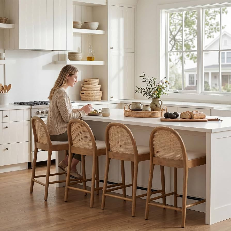 DUOMAY Modern Counter Stools Set of 4, 26 Inch Seat Height Counter Height Barstools Wooden Linen ... | Amazon (US)