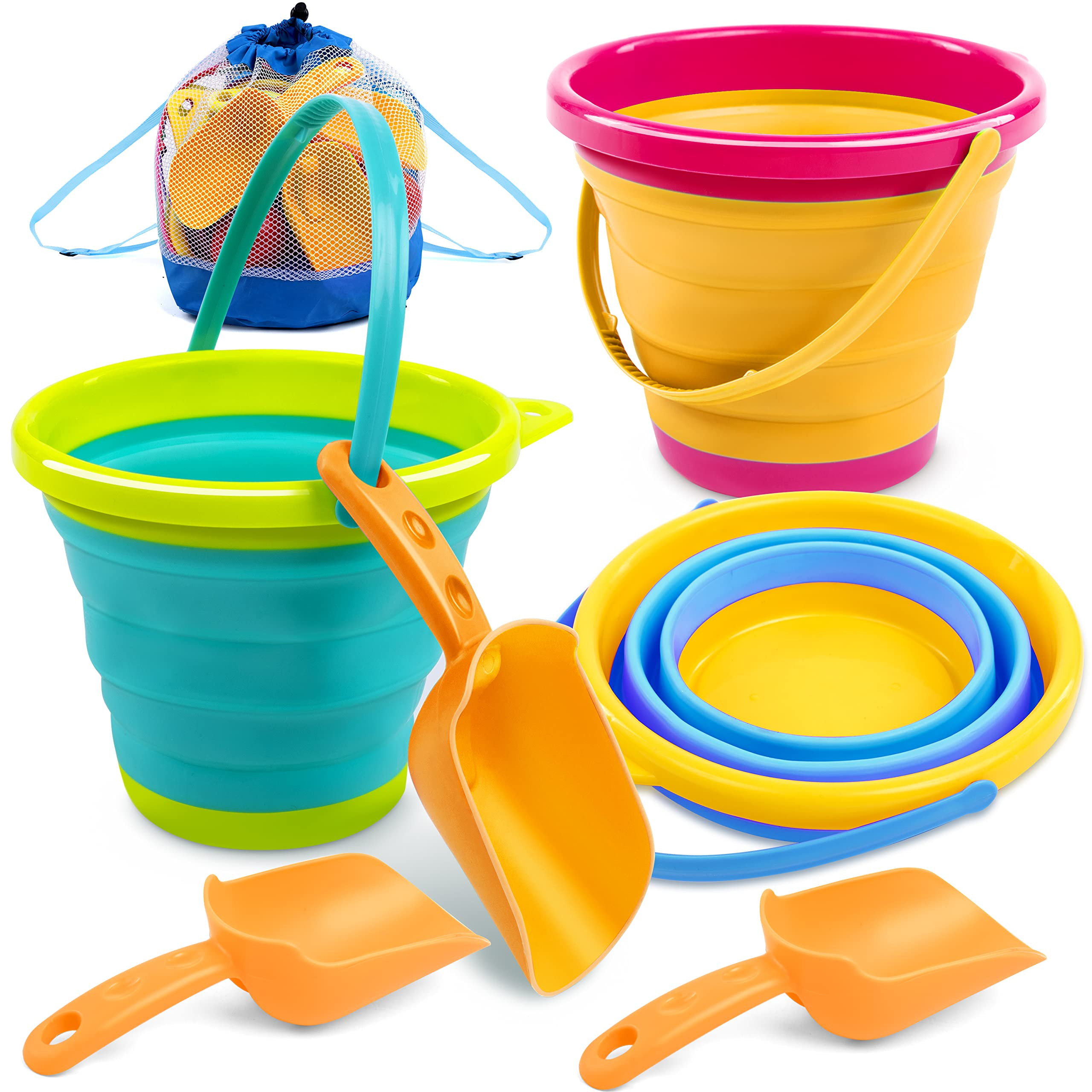JOYIN 3 Packs Foldable Pail Bucket with Shovels & Mesh Bag, Collapsible Buckets Multi Purpose for... | Amazon (US)