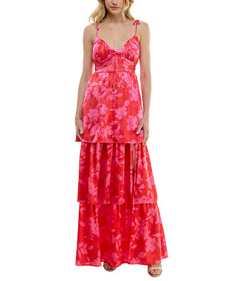 Crystal Doll Juniors' Floral Tie-Strap Tiered Maxi Dress - Macy's | Macy's