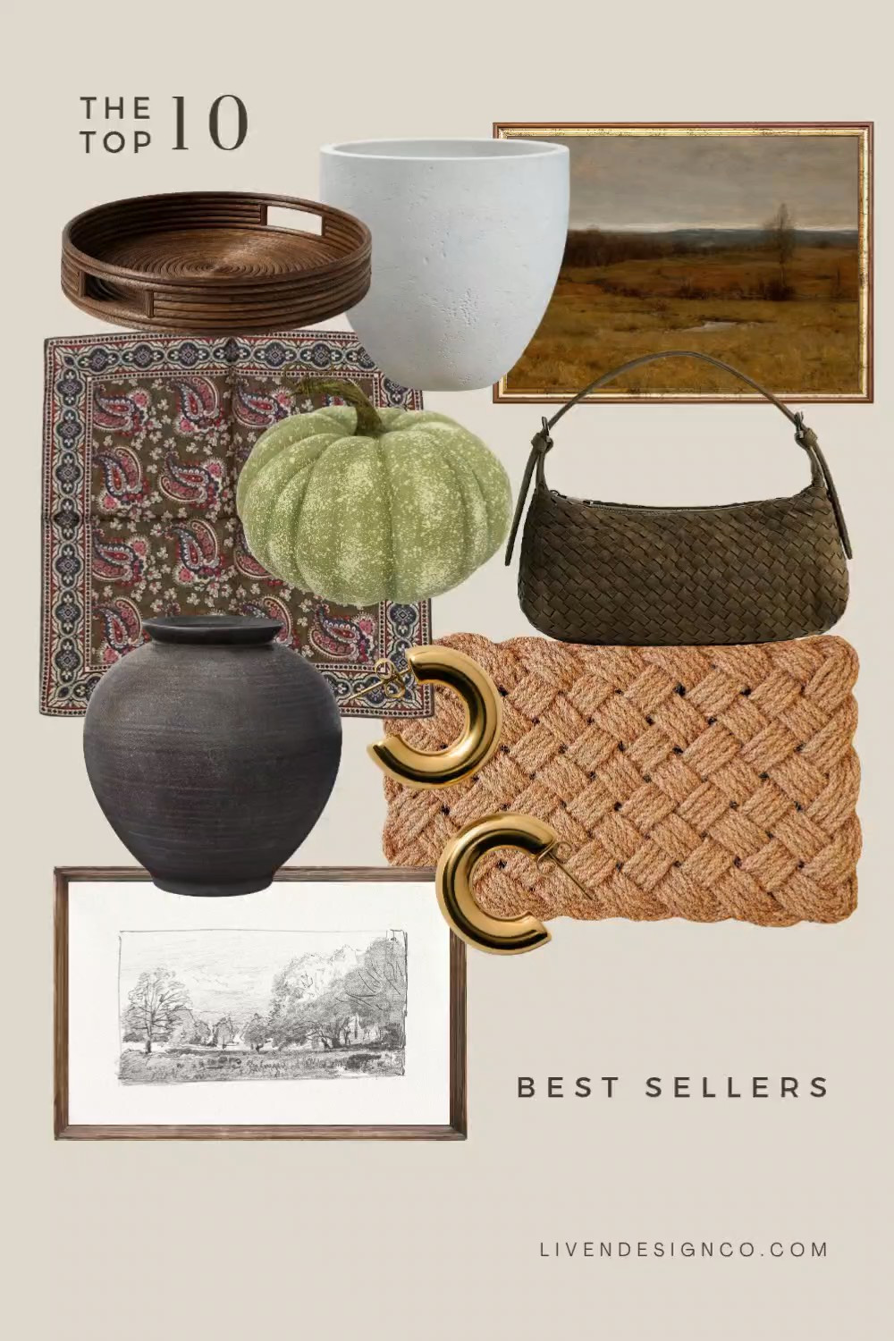 Last week bestselling items. Home decor. Woven tray. Target decor. Affordable decor. Moody landscape painting. Wall art. Earthy distressed vintage vase. Woven doormat. Woven suede handbag. Faux green pumpkins. Decorative pumpkins. Fall front door. Gold hoop earrings. Planter. Landscape sketch

#LTKSeasonal #LTKSaleAlert #LTKHome